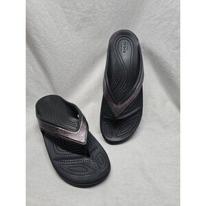 Crocs Shoes Womens Size 9 Sloane Black Silver Comfort Flip Flops Thong Sandals